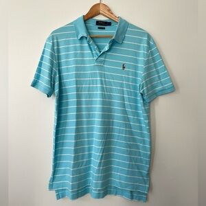 POLO Ralph Lauren Blue White Striped Polo Pima Soft Touch Cotton Size Large